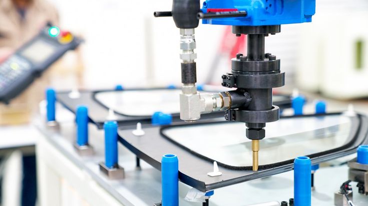 Robot thông minh đang thực hiện nhiệm vụ sản xuất ô tô