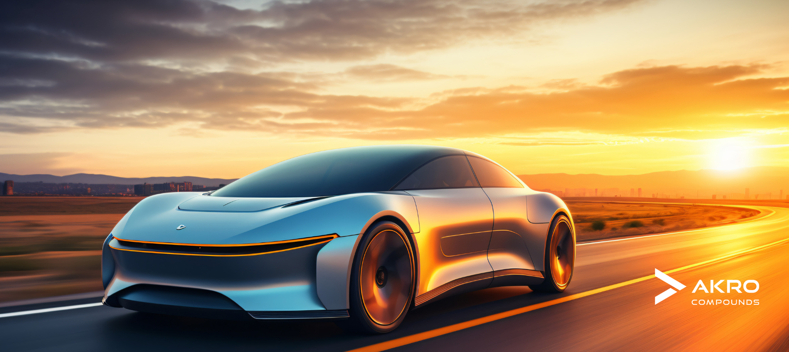 Modern car in sunset