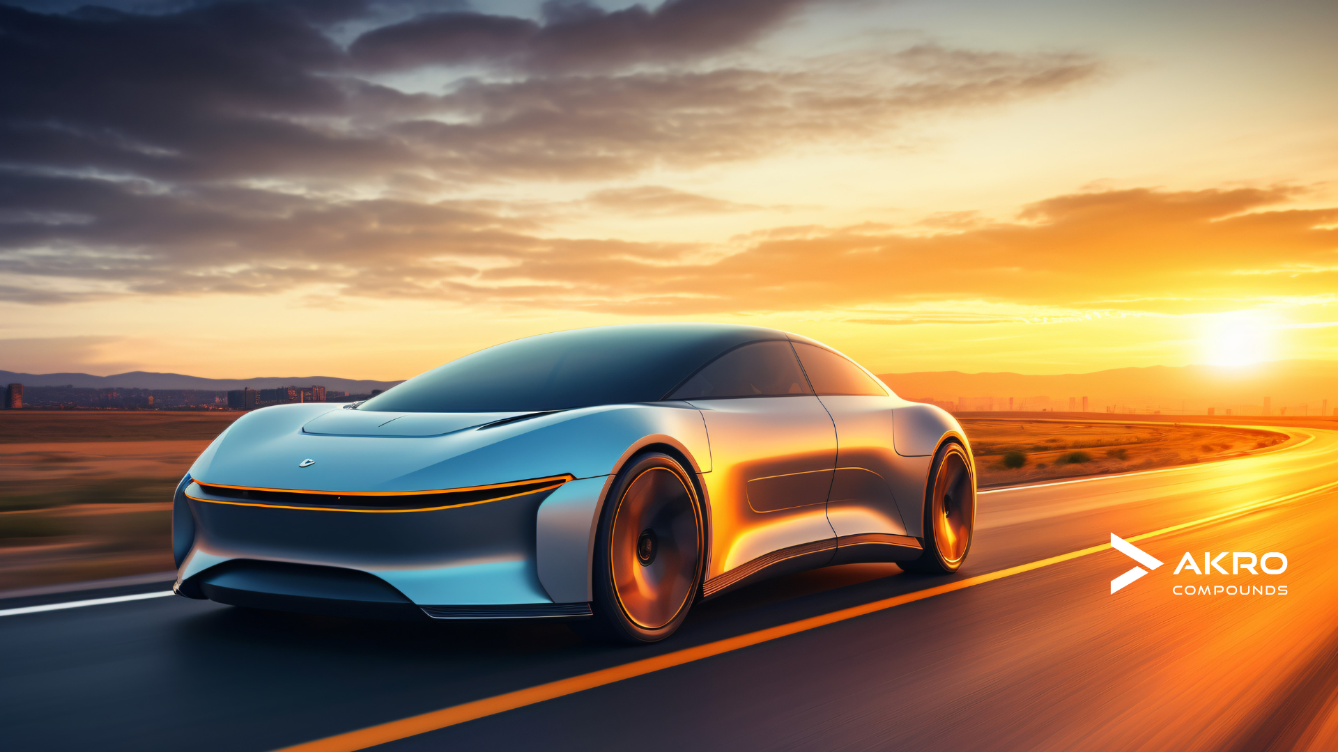 Modern car in sunset