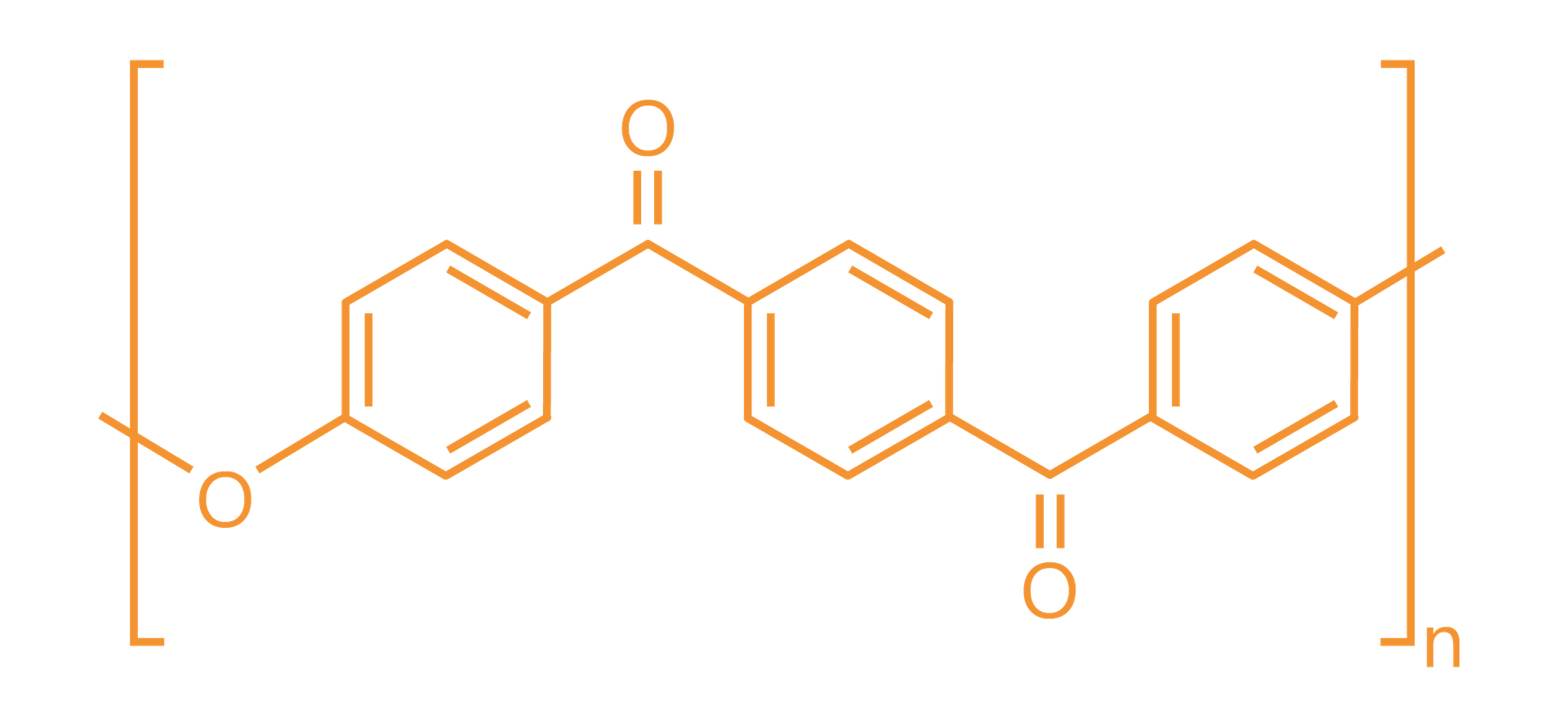 Chemical structure of a polycarbonate polymer chain featuring aromatic rings and ester linkages, depicted in orange against a black background.