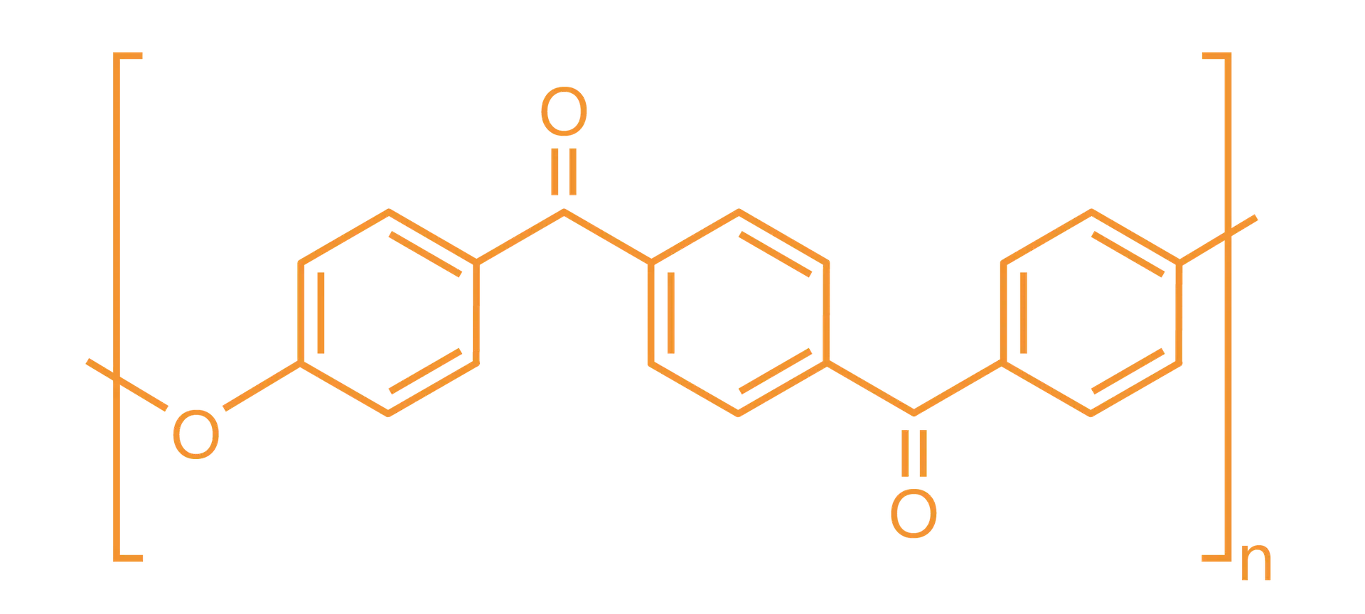 Chemical structure of a polycarbonate polymer chain featuring aromatic rings and ester linkages, depicted in orange against a black background.