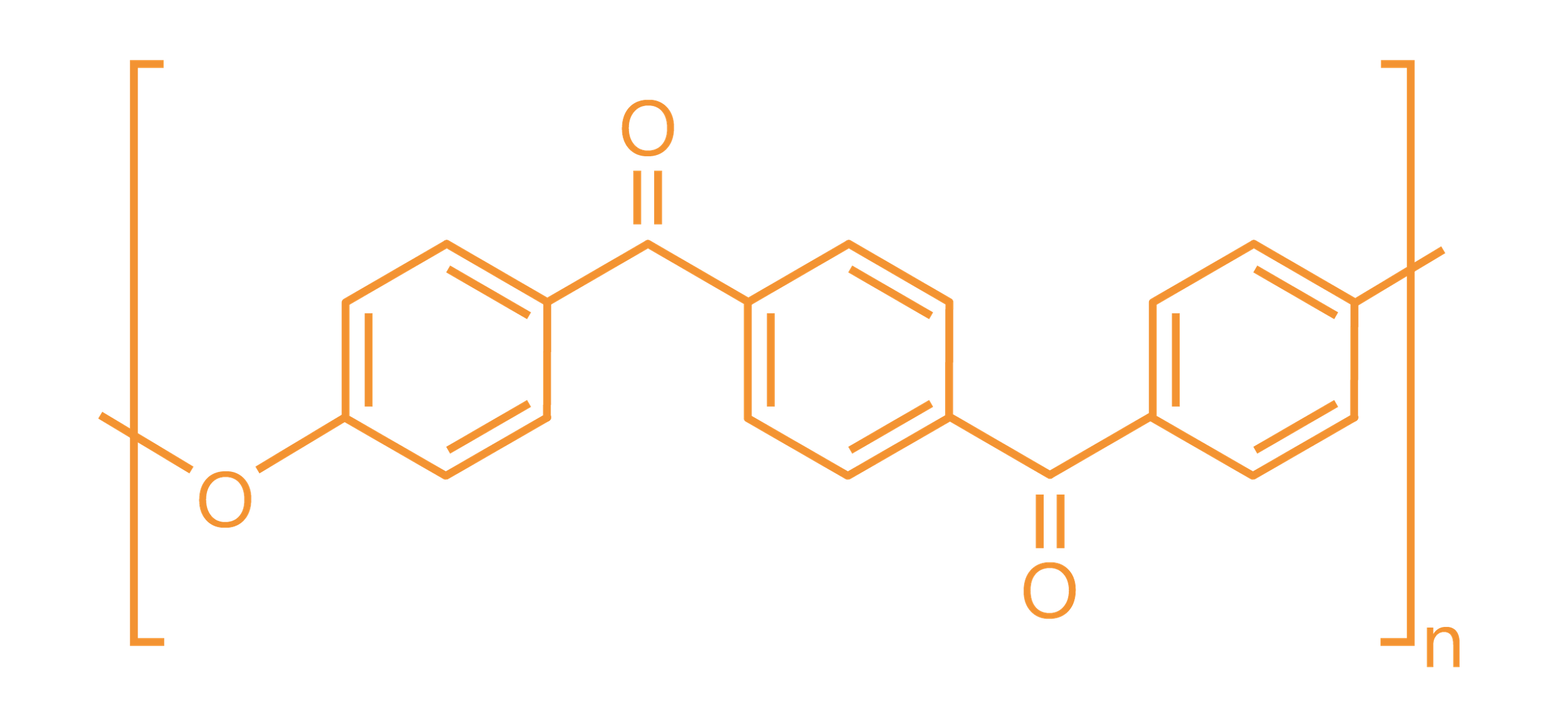 Chemical structure of a polycarbonate polymer chain featuring aromatic rings and ester linkages, depicted in orange against a black background.