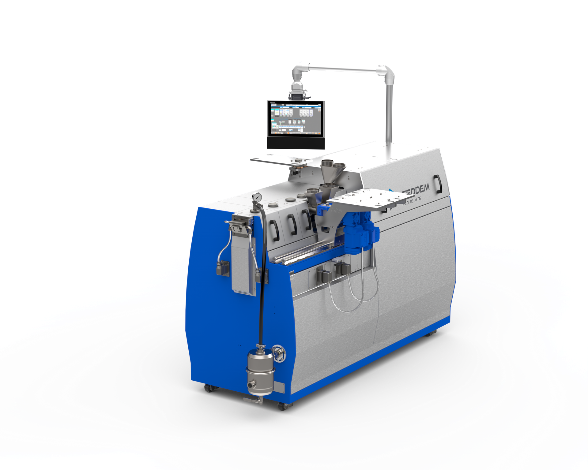 Doppelschneckenextruder FED 18 MTS – kompakter Laborextruder mit zwei gleichsinnig drehenden Schnecken für die effiziente Kunststoff- und Materialverarbeitung im Technikum