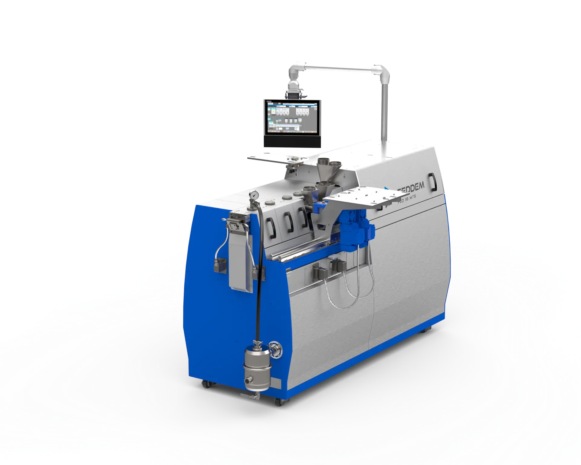Doppelschneckenextruder FED 18 MTS – kompakter Laborextruder mit zwei gleichsinnig drehenden Schnecken für die effiziente Kunststoff- und Materialverarbeitung im Technikum