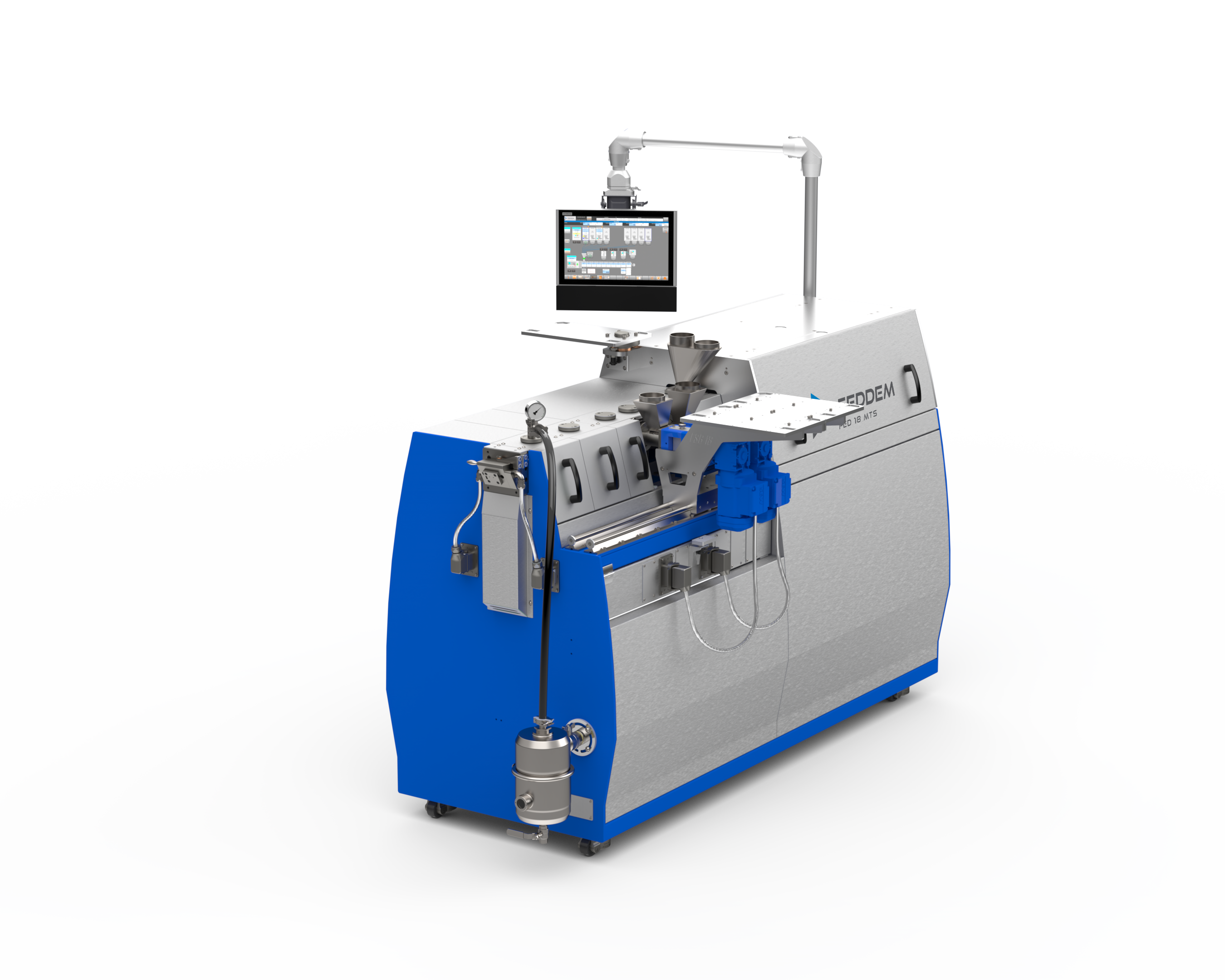 Doppelschneckenextruder FED 18 MTS – kompakter Laborextruder mit zwei gleichsinnig drehenden Schnecken für die effiziente Kunststoff- und Materialverarbeitung im Technikum