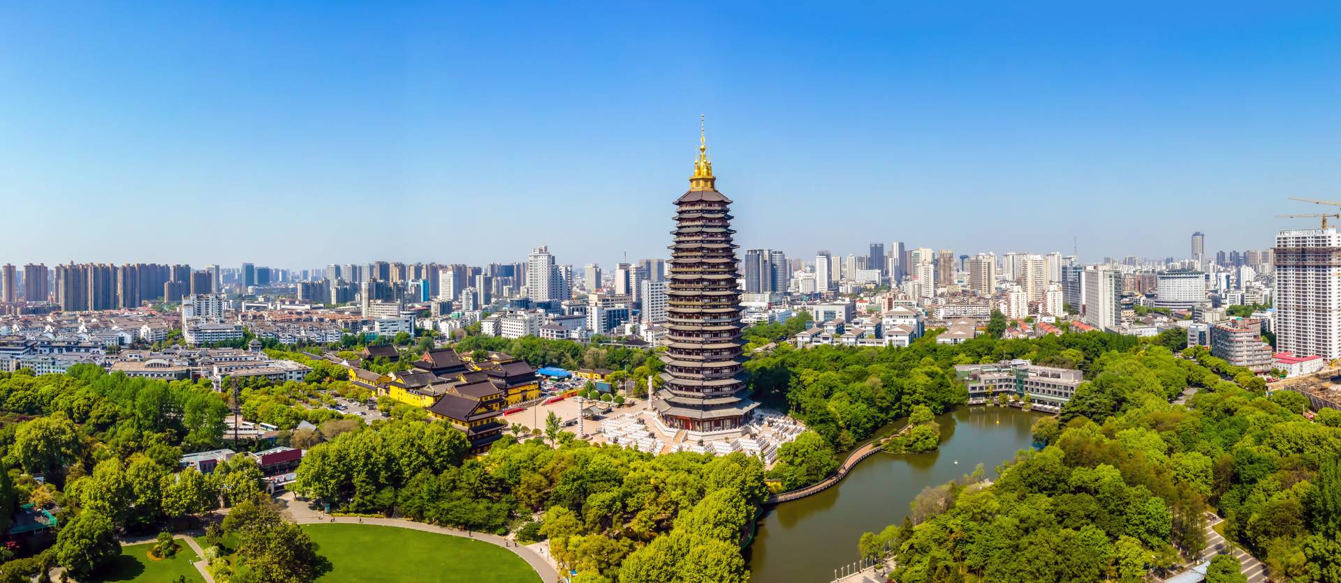 Aerial photography of Changzhou Hongmei Park and Tianning Temple