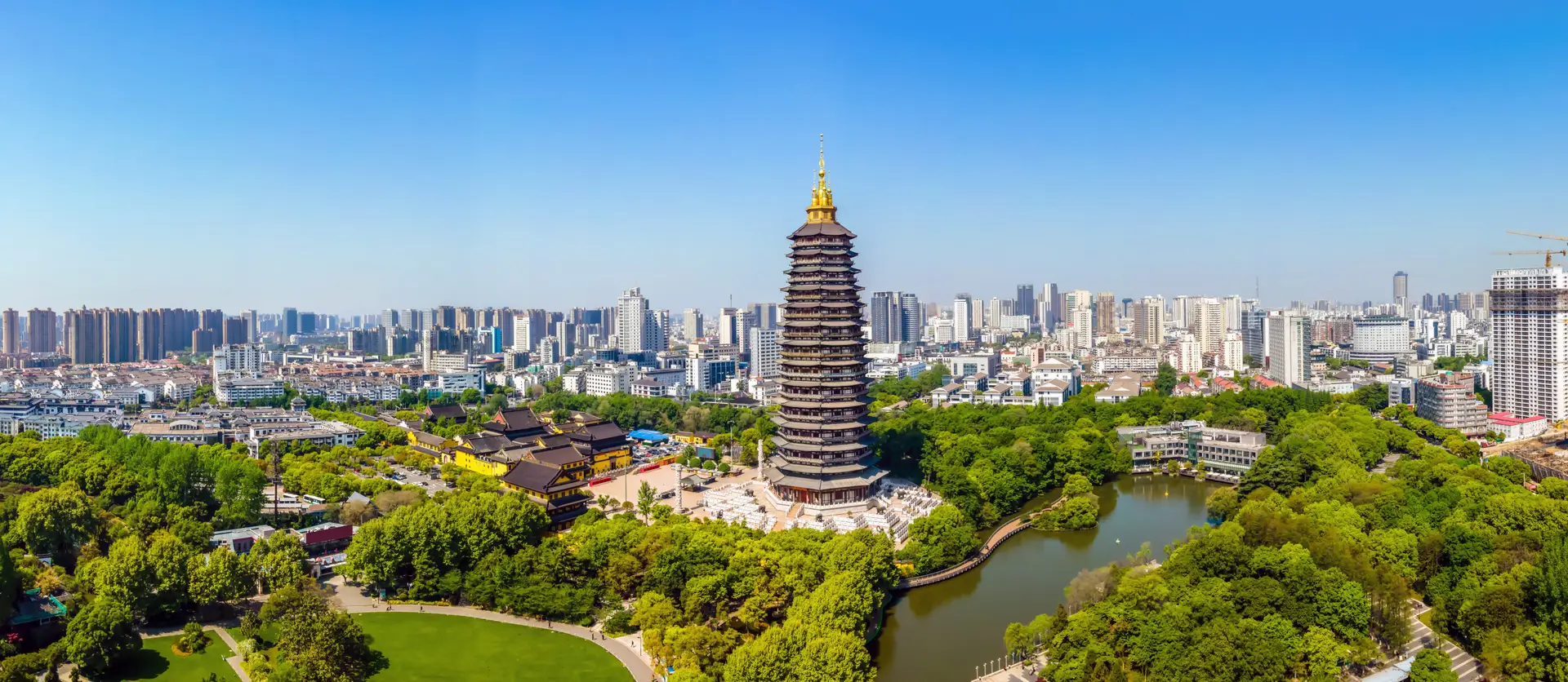 Aerial photography of Changzhou Hongmei Park and Tianning Temple