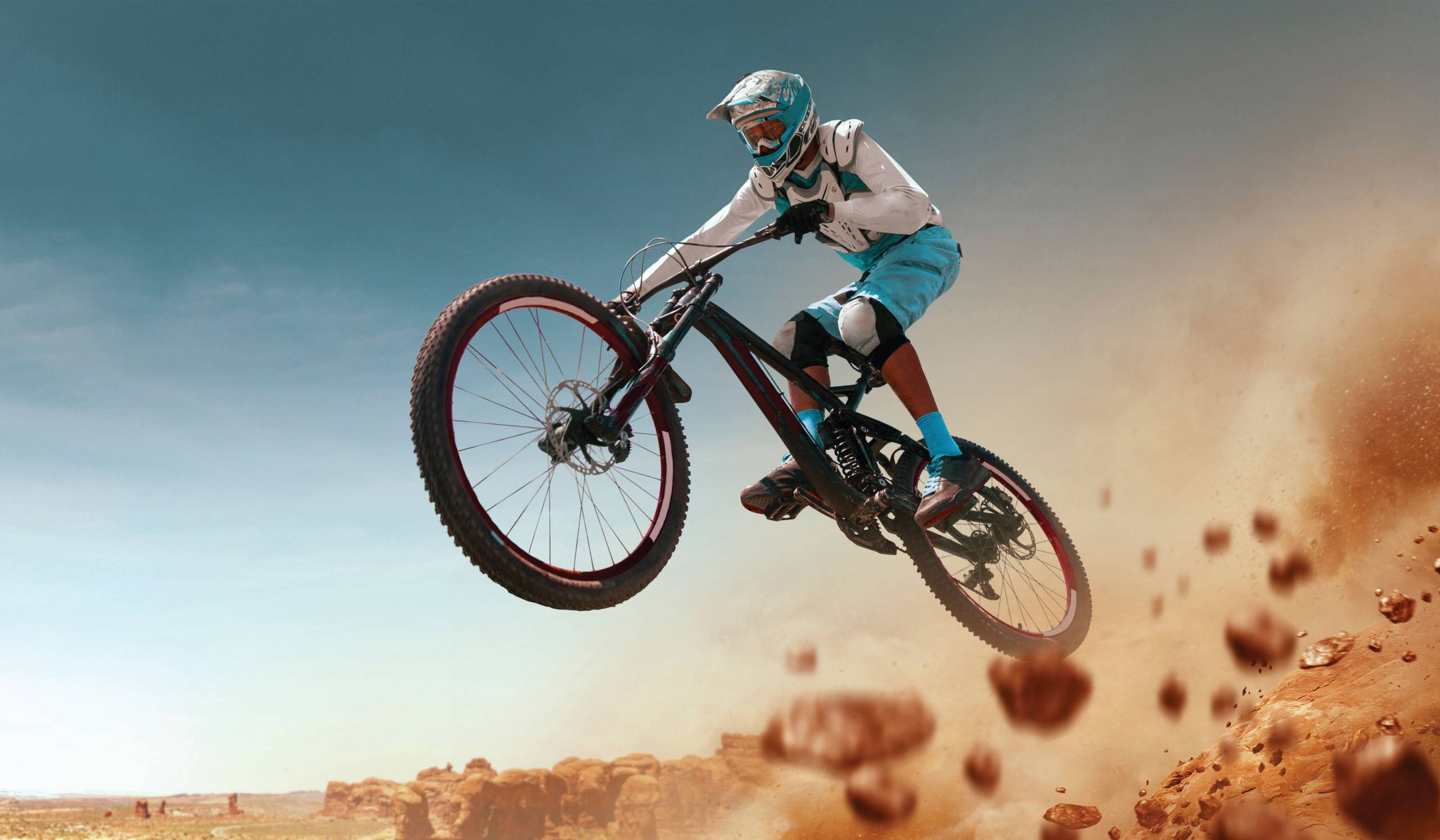 mountain biker on dusty path