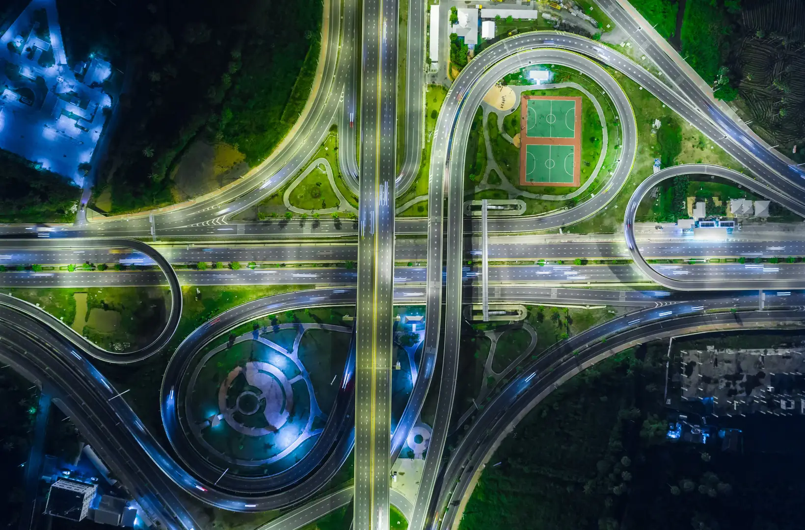 birds eye view of a motorway crossway