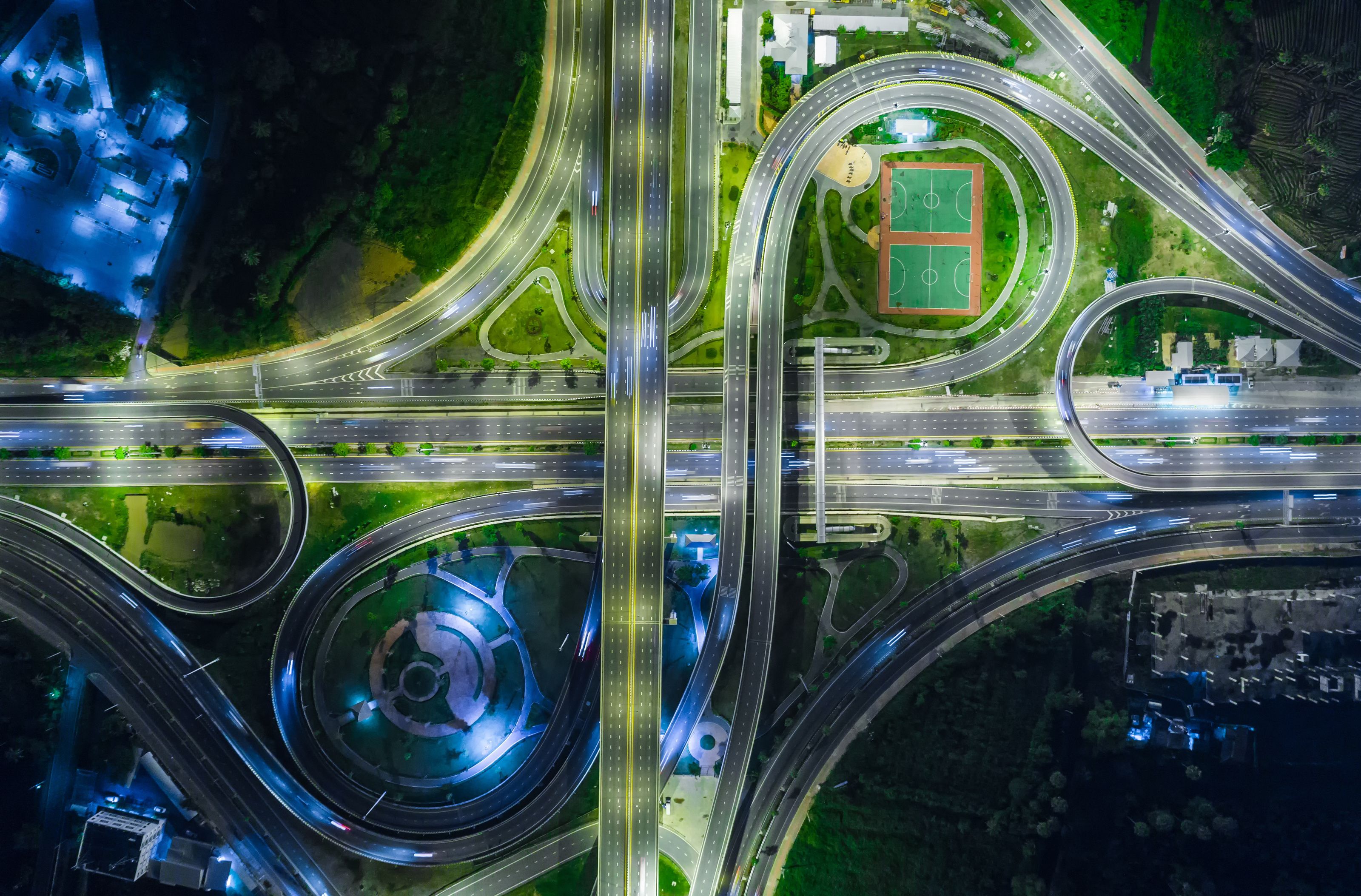 birds eye view of a motorway crossway