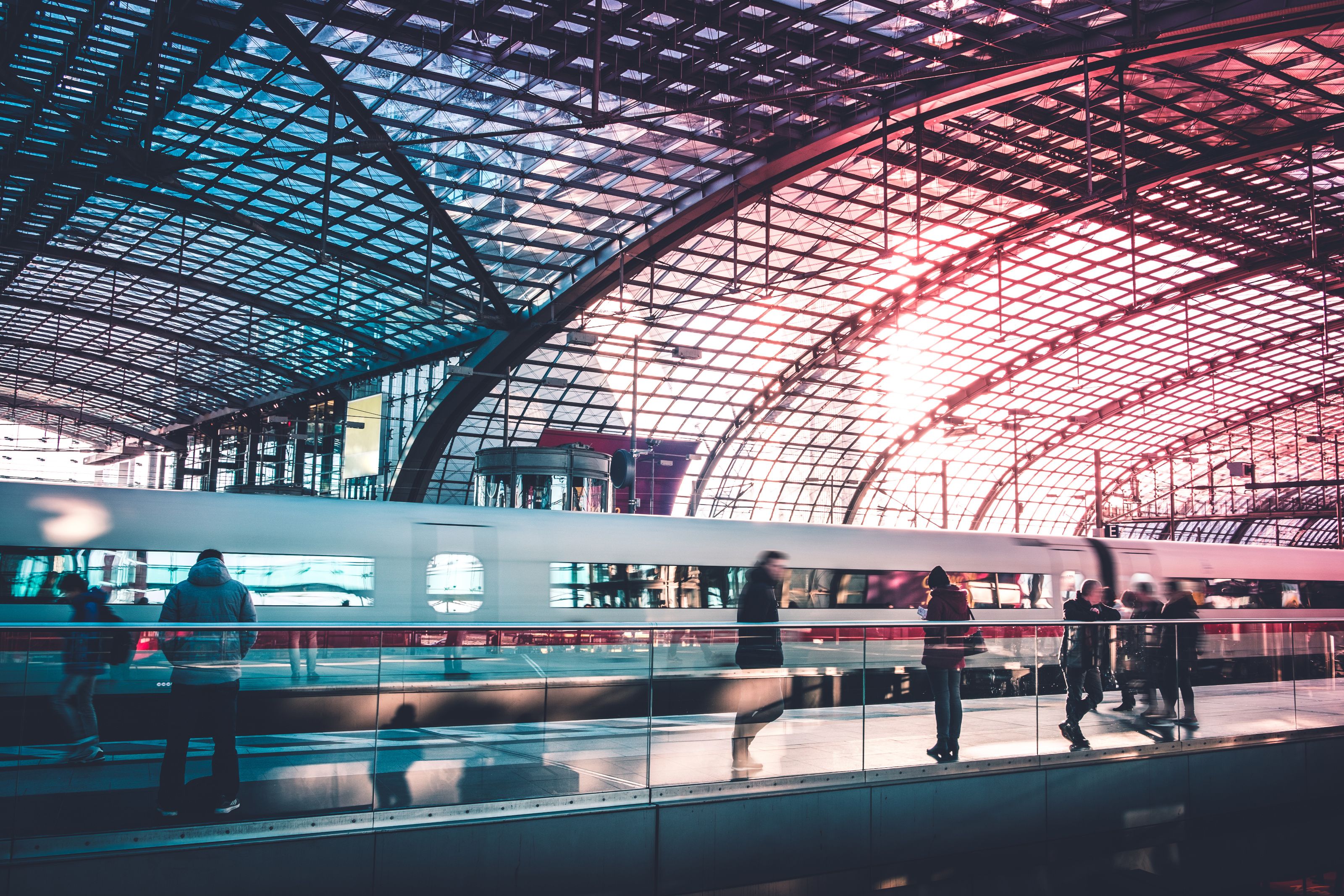 Express train entering a railway station