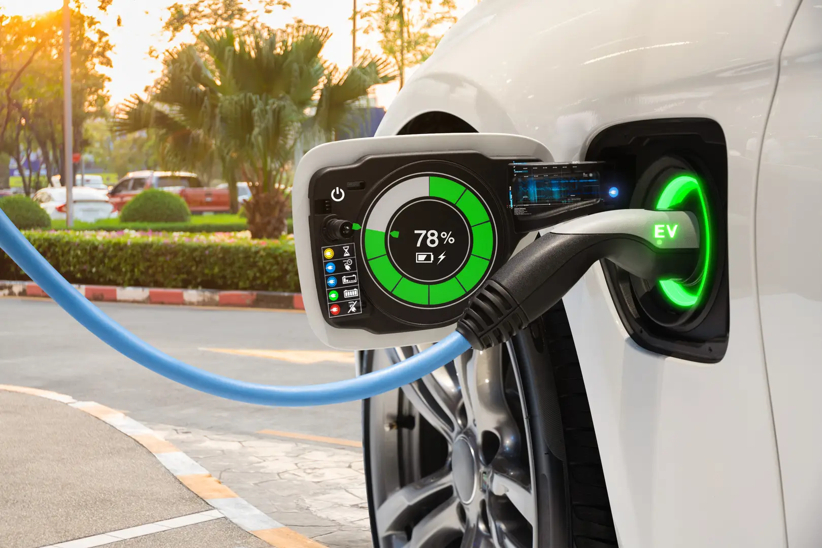 Detail view of a loading flap of an electric car