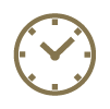 Symbol einer analogen Uhr mit minimalistischen Markierungen und Zeigern, die 10:10 Uhr anzeigen.