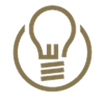 Symbol einer Glühbirne in einem Kreis.