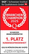 Siegel von Branchen Champion zu 1. Platz Kundenzufriedenheit.