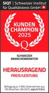 Siegel von Branchen Champion zu herausragender Preis/Leistung.