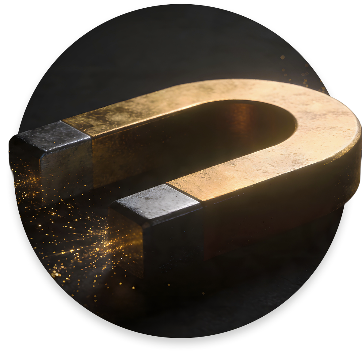 Ein großer Magnet, der kleine Goldpartikel anzieht.