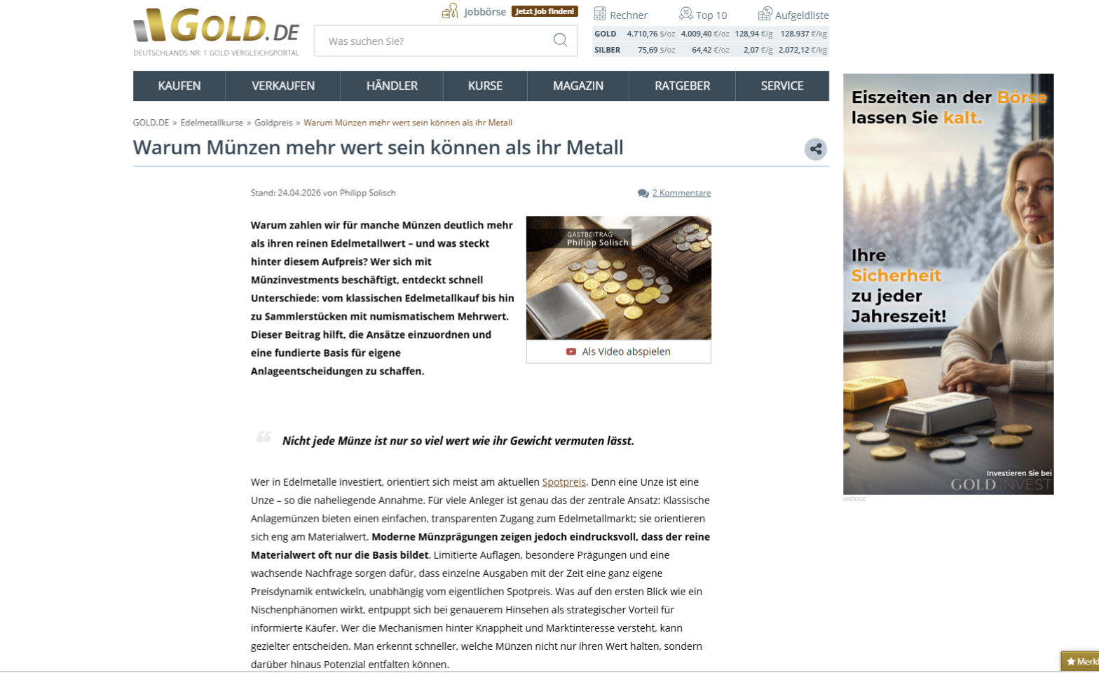 Münzen mit Mehrwert: Philipp Solisch über die Numismatik.