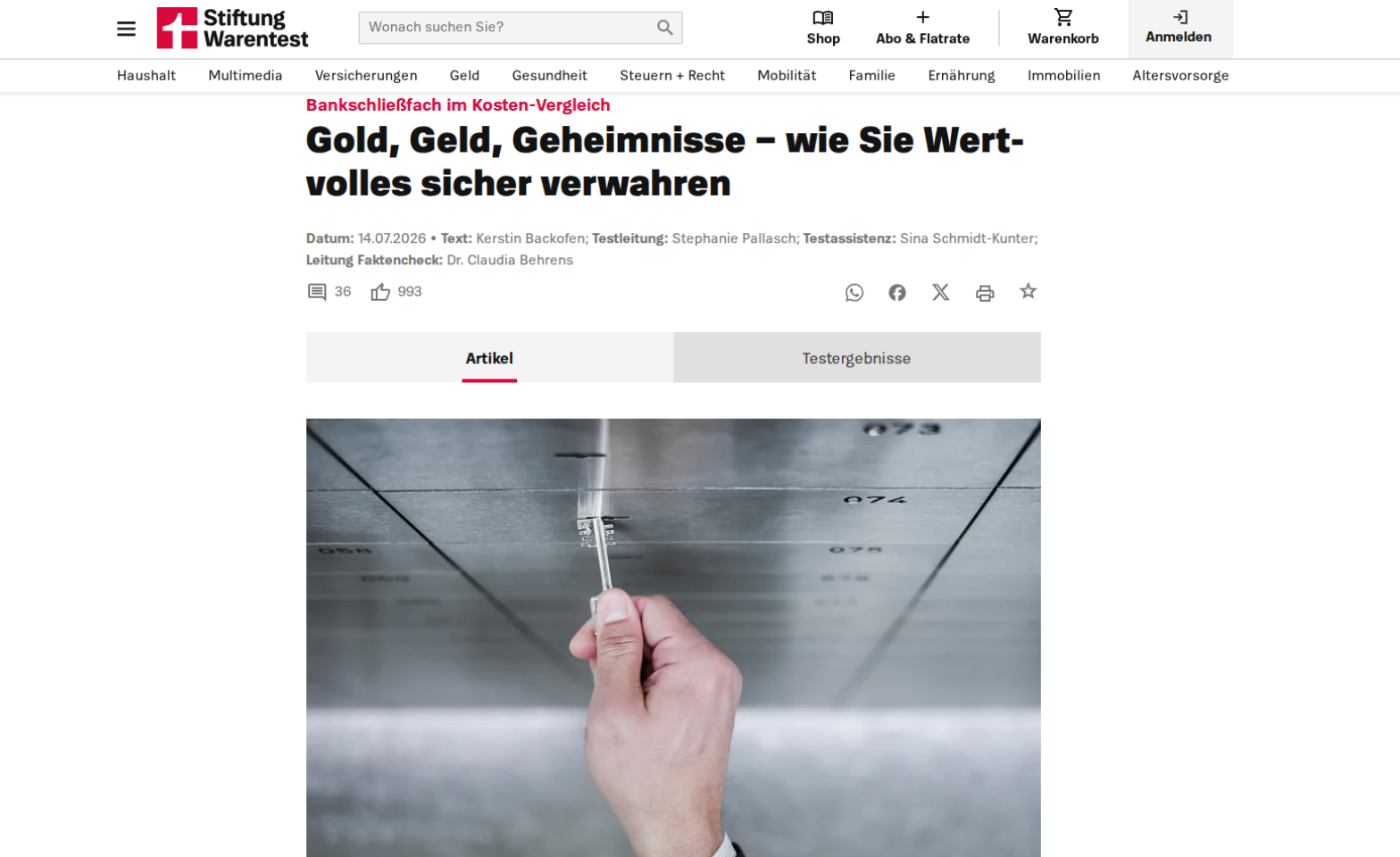 Stiftung Warentest Juli 2026 Das Schließfach von philoro wurde von Stiftung Warentest ausgezeichnet.