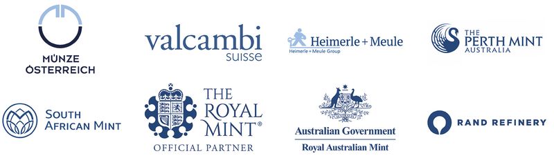 philoro Partner Eine Übersicht mit Logos der philoro Partner. Dies sind: Münze Österreich, Valcambi Suisse, Heimerle + Meule, Perth Mint, Royal Australian Mint, Rand Refinery, The Royal Mint und South African Mint.