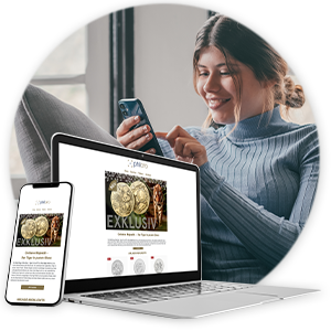 Newsletter Ein Laptop und ein Handy auf dem ein philoro Newsletter abgebildet ist.