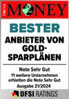 Siegel von Focus Money mit der Note "Sehr gut" zu bester Anbieter von Gold-Sparplänen