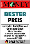 Siegel von Focus Money mit der Note "Sehr gut" zu Bester Preis