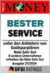 Siegel von Focus Money mit der Note "Sehr gut" zu bester Service