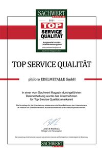 Siegel vom Sachwert Magazin zu top Service Qualität