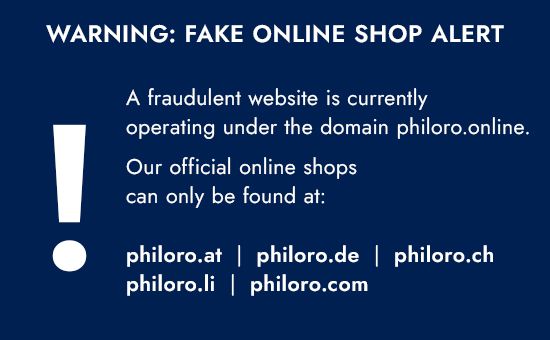 Warnung vor gefälschtem Onlineshop philoro.online. Offizielle Shops: philoro.at, philoro.de, philoro.ch, philoro.li, philoro.com.