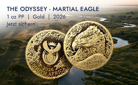 Gold The Odyssey - Martial Eagle 1 oz PP - 2026 Grafik eines Gold The Odyssey - Martial Eagle 1 oz PP - 2026