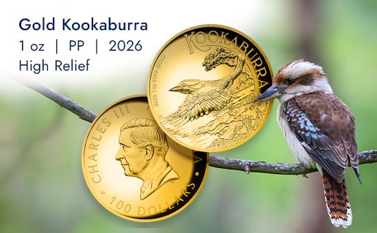 Gold Kookaburra 1 oz PP - High Relief 2026 Grafik eines Gold Kookaburra 1 oz PP - High Relief 2026