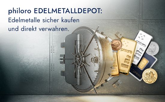 Geöffneter Tresor mit Gold- und Silberbarren sowie Münzen von philoro – sichere Lagerung im Edelmetalldepot.
