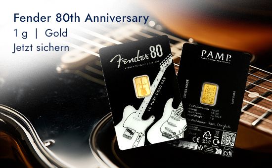 Goldbarren 1 g "Fender 80th Anniversary" - PAMP Goldbarren 1 g "Fender 80th Anniversary" - PAMP