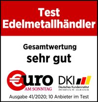 Siegel von Euro am Sonntag zur Gesamtwertung sehr gut im Test Edelmetallhändler