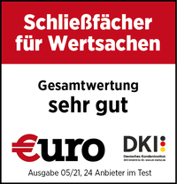 Siegel von Euro am Sonntag mit der Gesamtwertung sehr gut bei Schließfächer für Wertsachen
