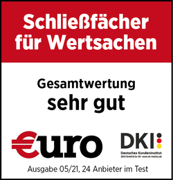 Schließfächer für Wertsachen Gesamtwertung sehr gut Siegel von Euro am Sonntag mit der Gesamtwertung sehr gut bei Schließfächer für Wertsachen