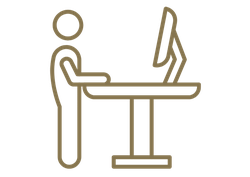 Piktogramm zu ergonomischer und moderner Arbeitsumgebung