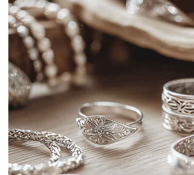 Wert von Silber Ein Foto von verschiedenen Schmuckstücken aus Silber.