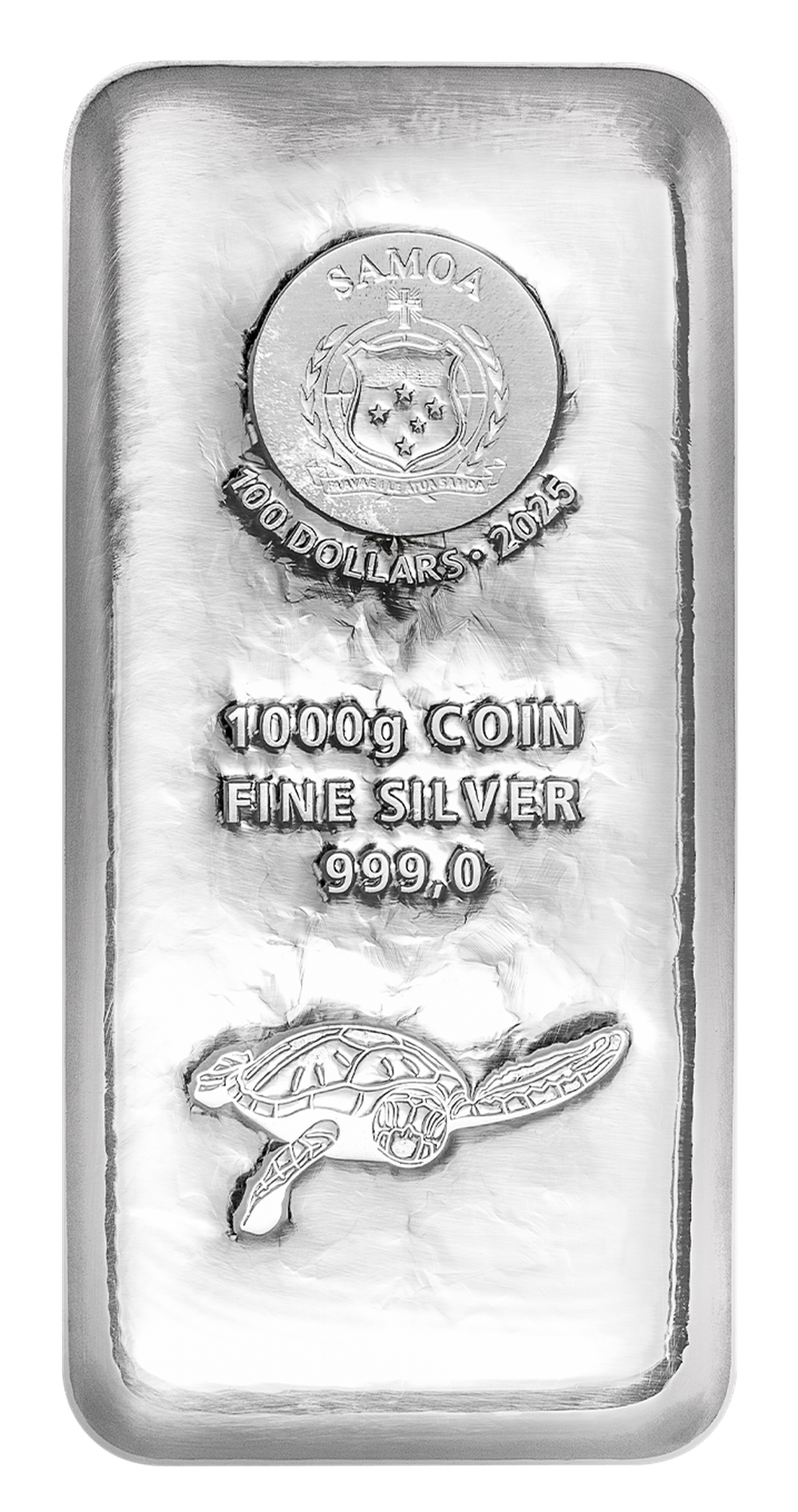 Product Image from the 2025 Silver Coin Bar Samoa 1000 g featuring a turtle.