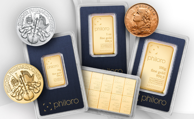 Beispiele für Anlage- und Numismatik-Produkte aus Gold und Silber Gold und Silber Produkte in Form von Münzen und Barren.