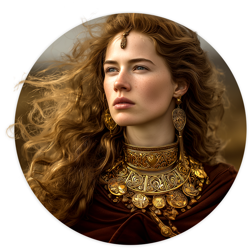 Eine keltische Frau mit Goldschmuck.