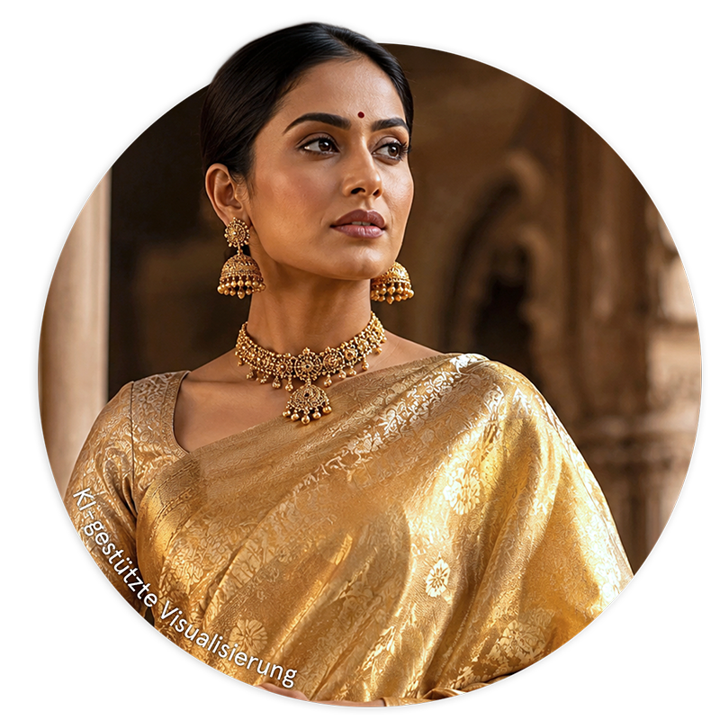 Indien Goldsari Ein traditioneller, indischer Sari aus goldenem Stoff.