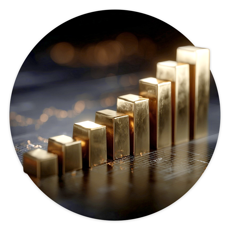 Die goldenen, aufsteigenden Balken zeigen an, wie der Wert steigt.