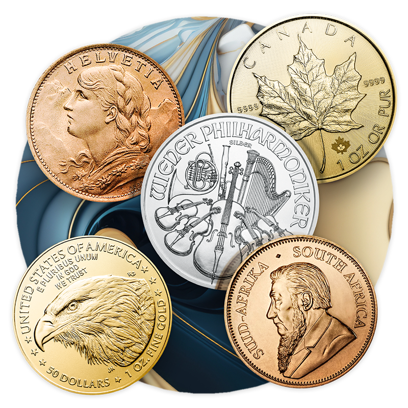 Münzen Verschiedene Gold- und Silbermünzen.