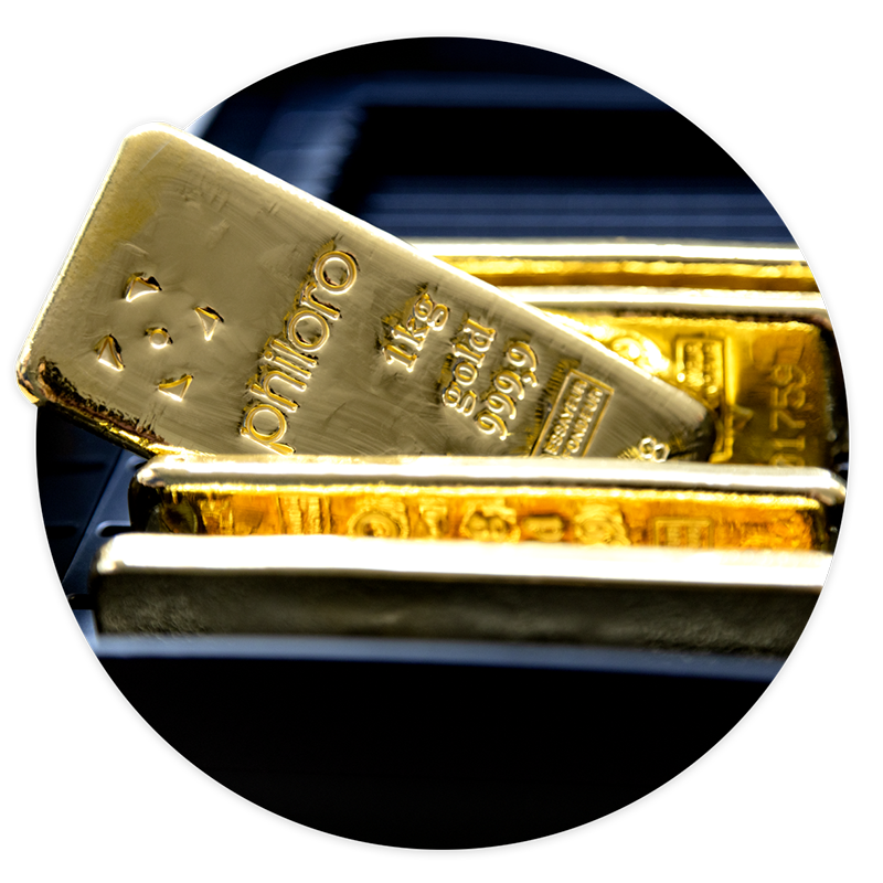 philoro Goldbarren Aufgereihte 1-kg-Goldbarren von philoro.