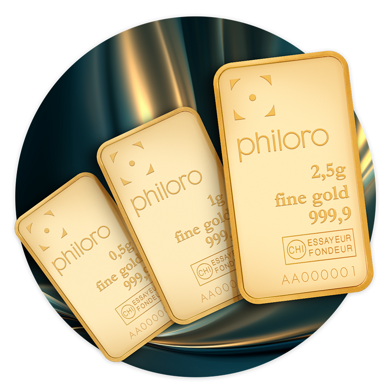 Stückelung Kleine philoro Goldbarren in einer Stückelung von 0,5 bis 2,5 Gramm.