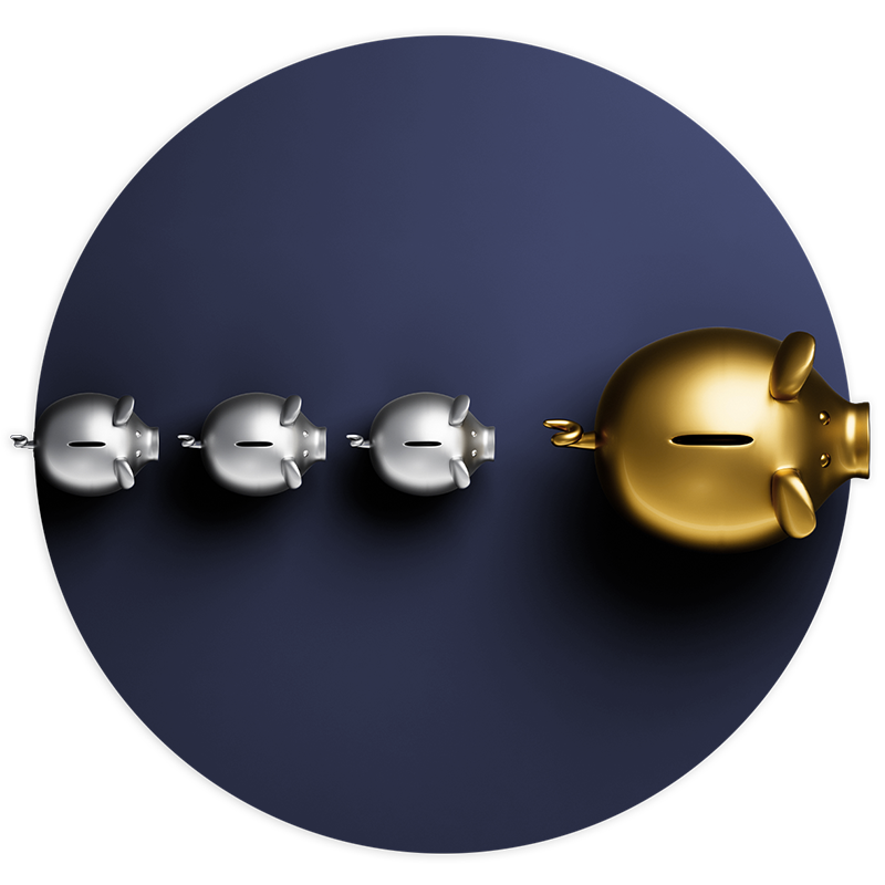 Gold sinnvoll Wie viel Gold ist sinnvoll? Ein goldenes und drei silberne Sparschweine dienen der Repräsentation.