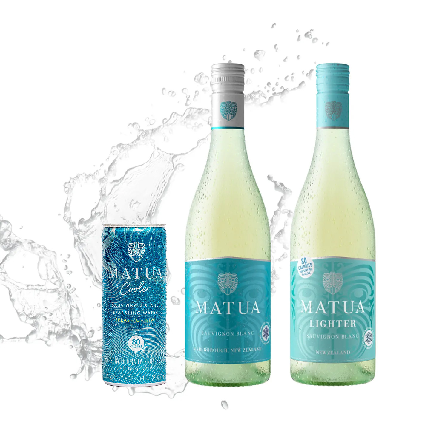 Matua Cooler, bottle of Matua Sauvignon Blanc, and bottle of Matua Lighter Sauvignon Blanc