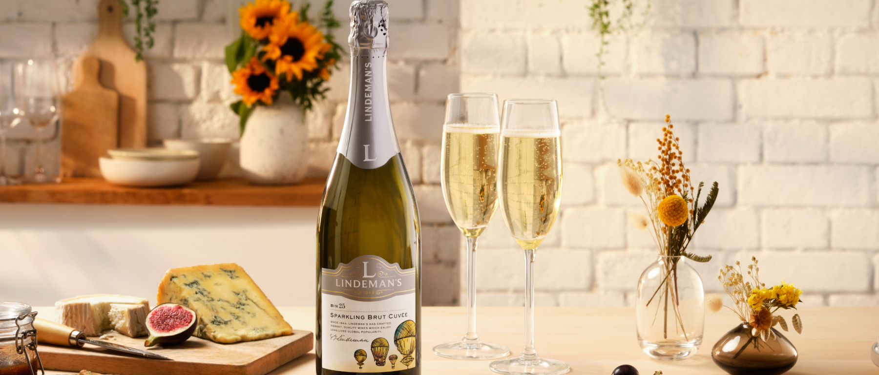 Sparkling Brut Cuvee on table